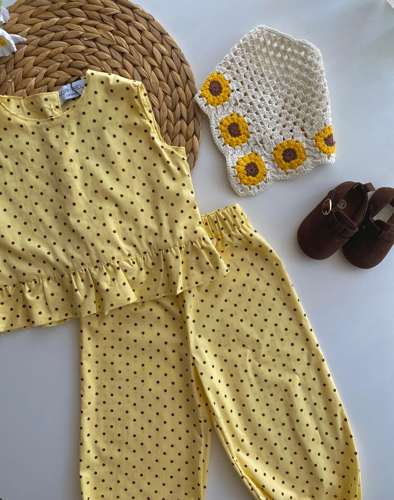 Mini Puantiyeli Sarı Takım