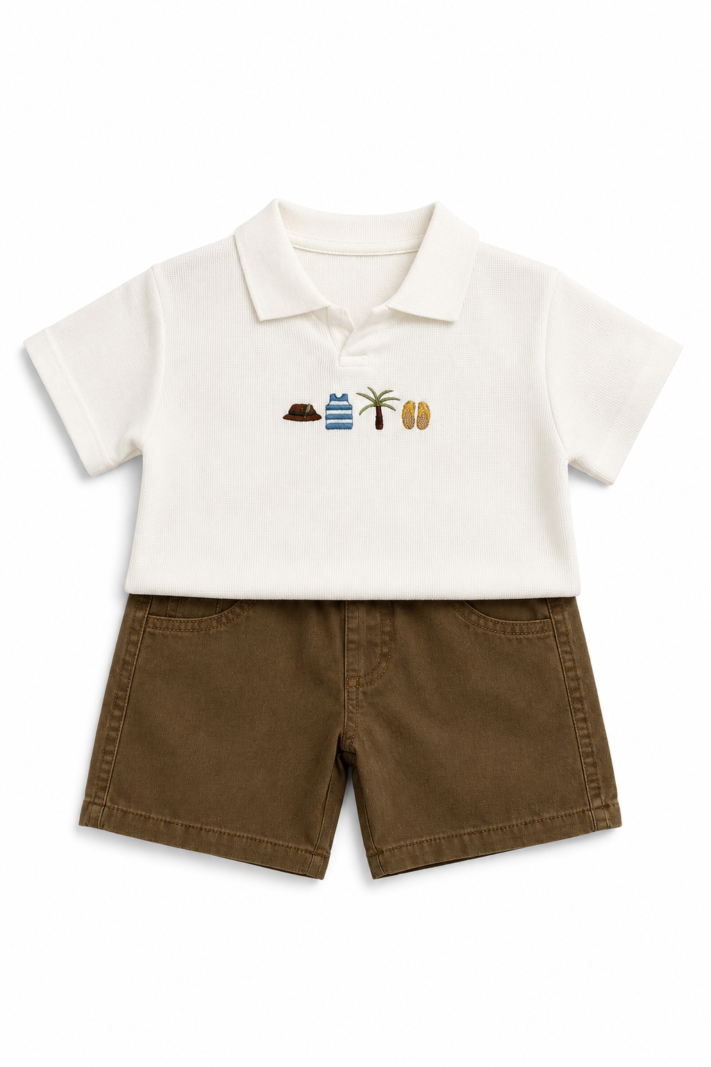 Gabardin Şortlu Tropical Takım 3-7 Yaş Kahve