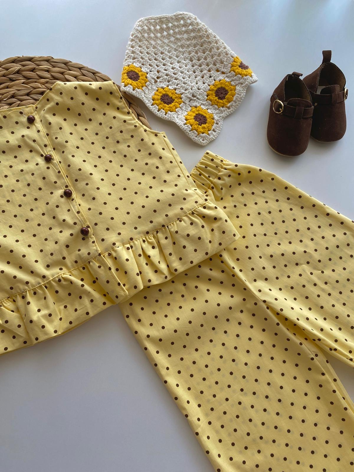 Mini Puantiyeli Sarı Takım